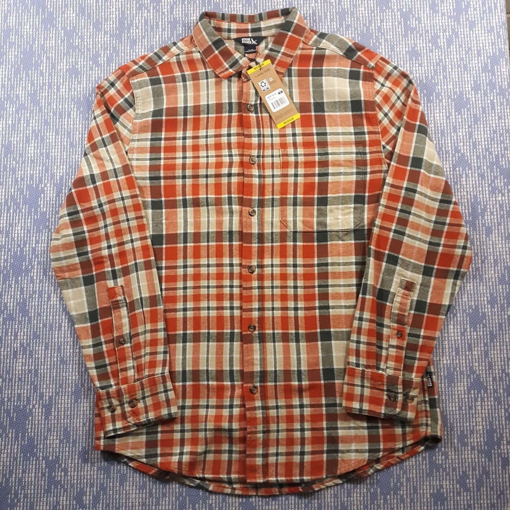 Eddie Bauer Flannel Shirt Mens Medium Plaid Outdoor Travel Cotton NEW